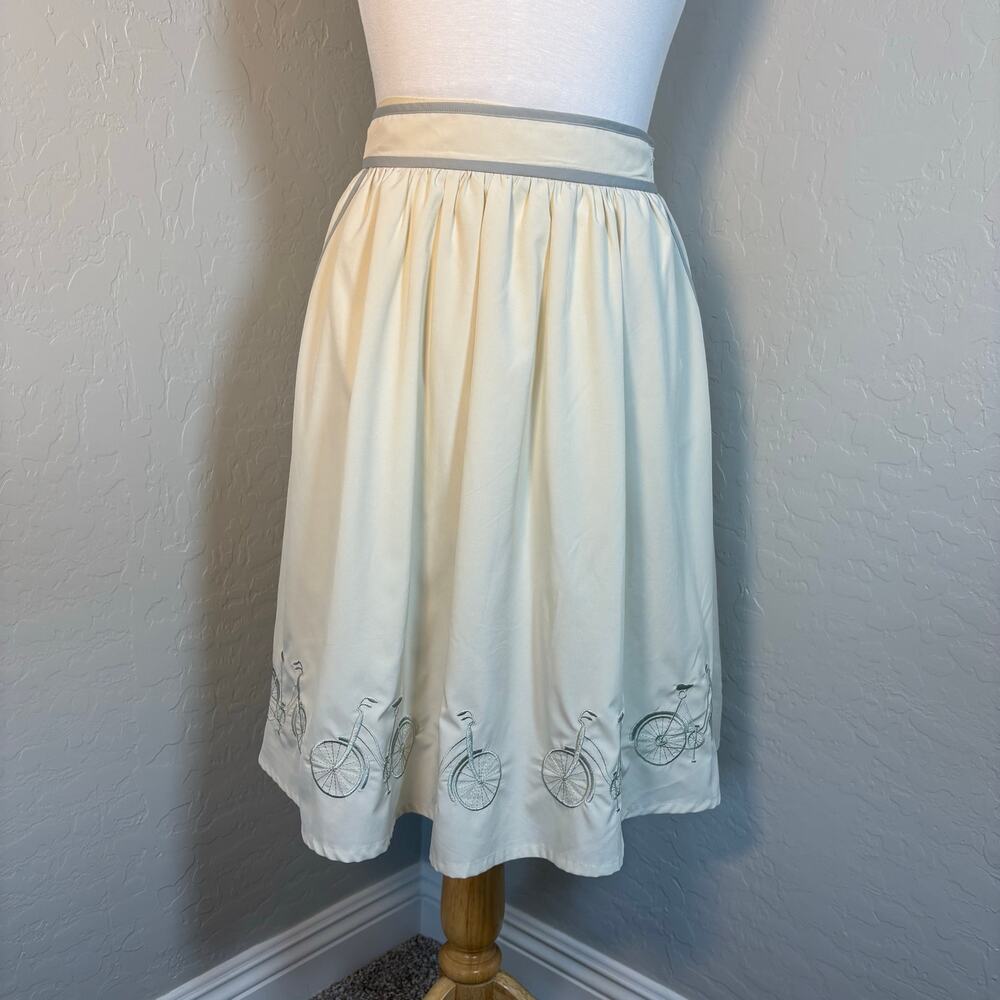 Anthropologie Comme Toi Seaside A-Line Bicycle Embroidered Skirt Ivory Gray M